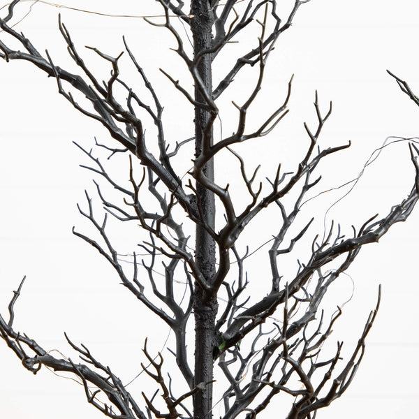 5' Pre-Lit Artificial Halloween Black Spooky Twig Tree with 200 Orange & Purple Copper Wire String LED Lights