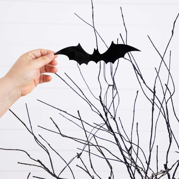 5' Pre-Lit Artificial Halloween Black Twig Tree with Bats and 50 Warm White LED Lights