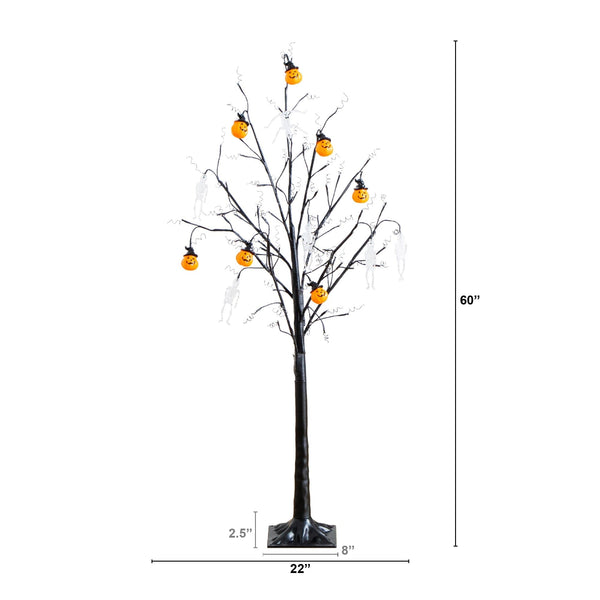 5' Pre-Lit Artificial Halloween Pumpkins and Skulls Ornament Tree with 72 Warm White LED Lights