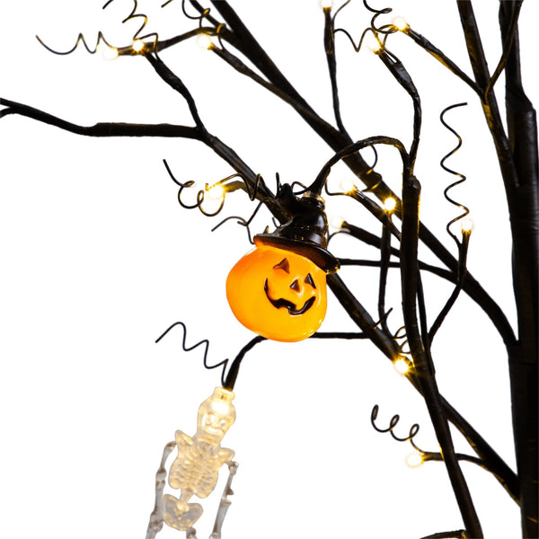 5' Pre-Lit Artificial Halloween Pumpkins and Skulls Ornament Tree with 72 Warm White LED Lights