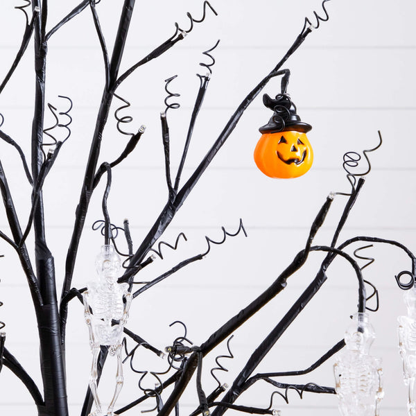 5' Pre-Lit Artificial Halloween Pumpkins and Skulls Ornament Tree with 72 Warm White LED Lights