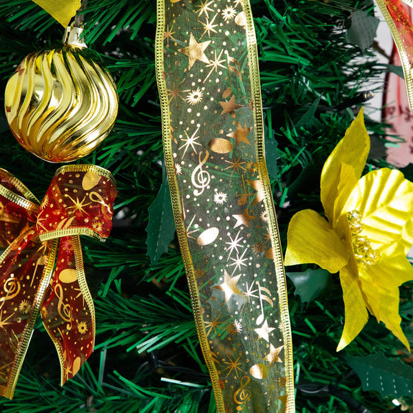 5' Pre-Lit Artificial Pop up Christmas Tree with Red & Gold Ornaments, Ribbons and 100 Warm White LED Lights
