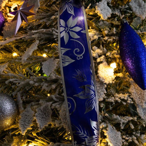 5' Pre-Lit Artificial Pop Up Flocked Christmas Tree with Silver & Blue Ornaments, Ribbons  and 100 Warm White LED Lights