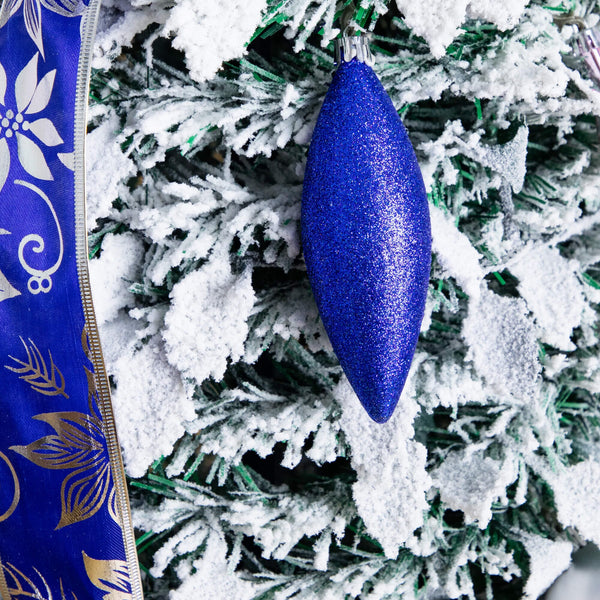 5' Pre-Lit Artificial Pop Up Flocked Christmas Tree with Silver & Blue Ornaments, Ribbons  and 100 Warm White LED Lights