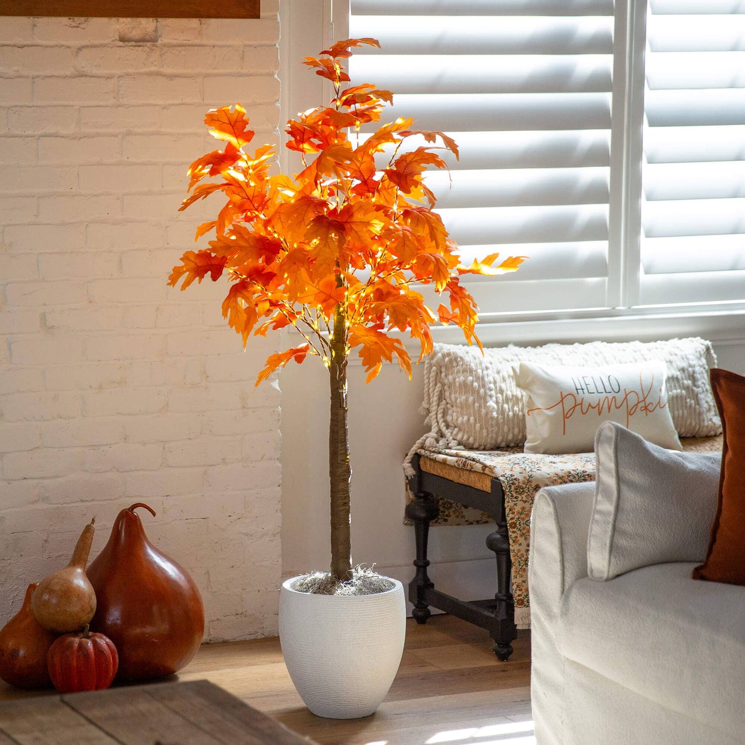 5' Pre-Lit Autumn Maple Artificial Fall Tree with 240 Warm White LED Lights