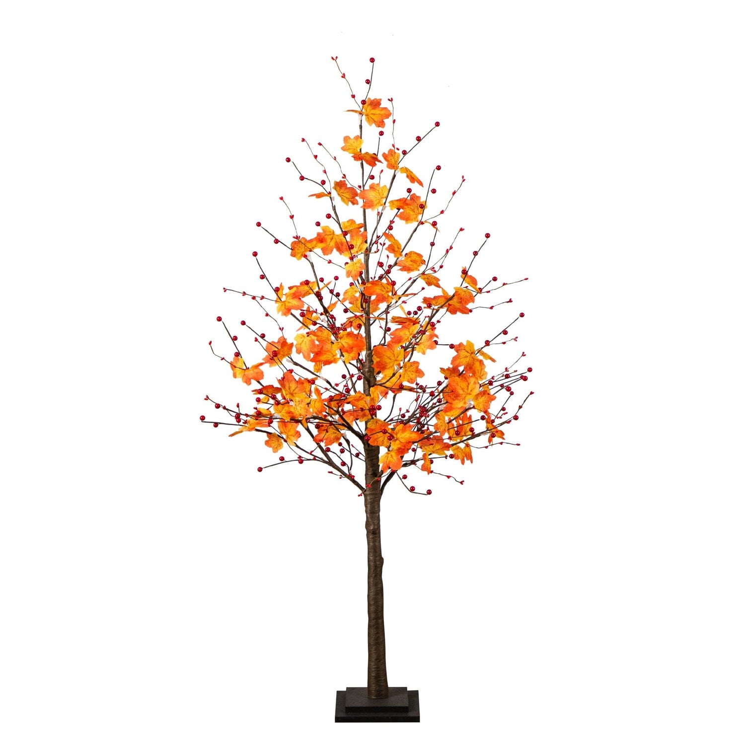 5' Pre-Lit Autumn Maple Artificial Fall Tree with Berries and 96 Warm White LED Lights
