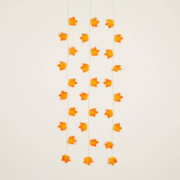 5' Pre-Lit Autumn Maple Leaf Artificial Fall Garland with 10 Warm White LED String Lights - Set of 3