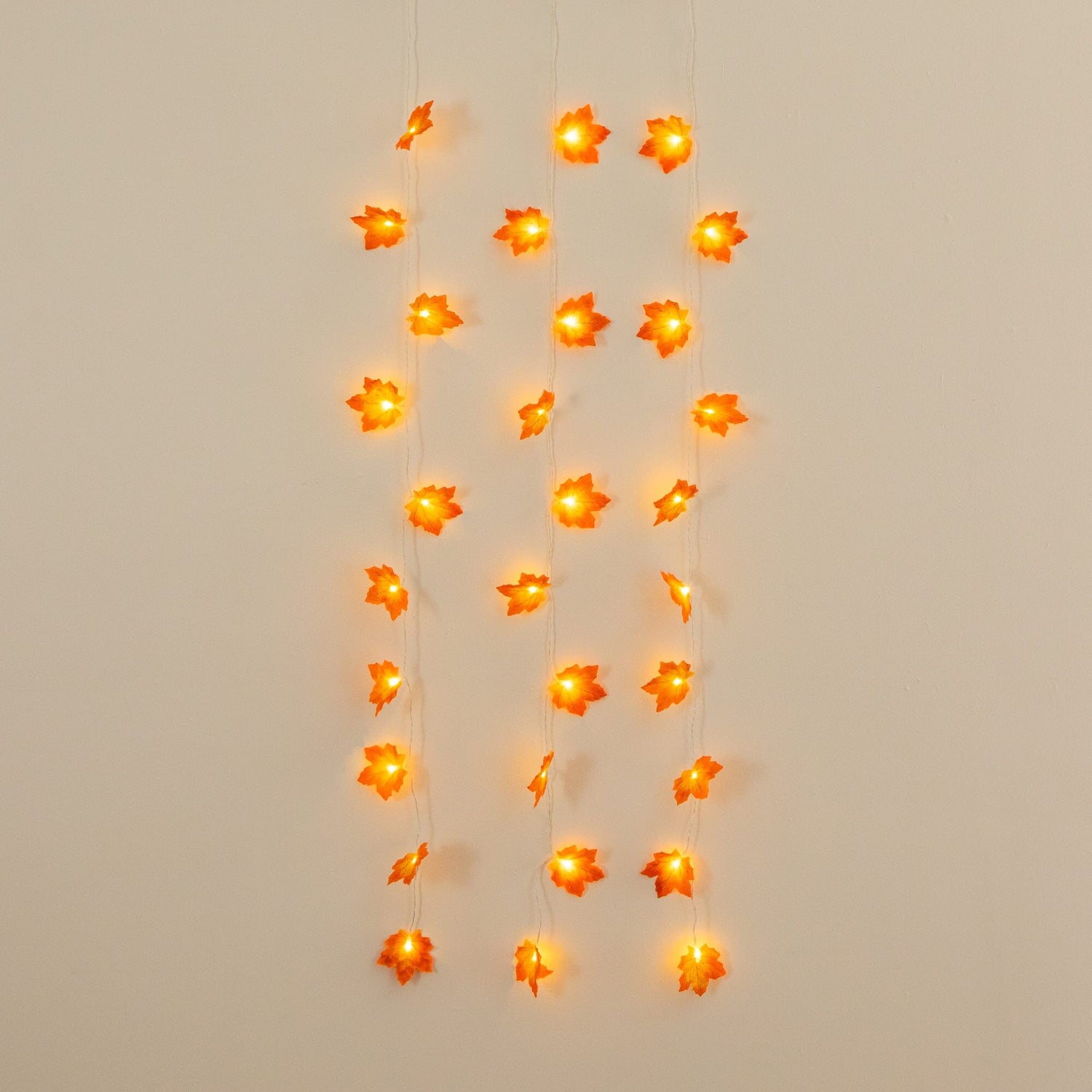 5' Pre-Lit Autumn Maple Leaf Artificial Fall Garland with 10 Warm White LED String Lights - Set of 3