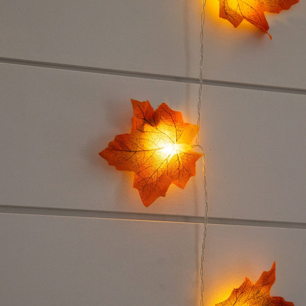 5' Pre-Lit Autumn Maple Leaf Artificial Fall Garland with 10 Warm White LED String Lights - Set of 3