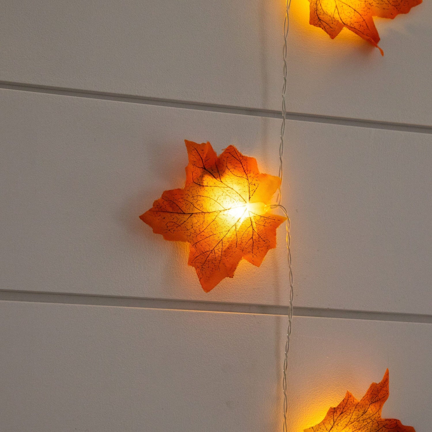 5' Pre-Lit Autumn Maple Leaf Artificial Fall Garland with 10 Warm White LED String Lights - Set of 3