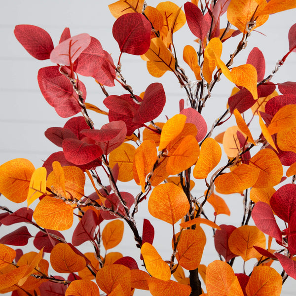 5' Pre-Lit Bright Autumn Eucalyptus Artificial Fall Tree with 300 Warm White LED Lights