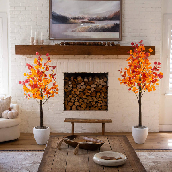 5' Pre-Lit Bright Autumn Eucalyptus Artificial Fall Tree with 300 Warm White LED Lights