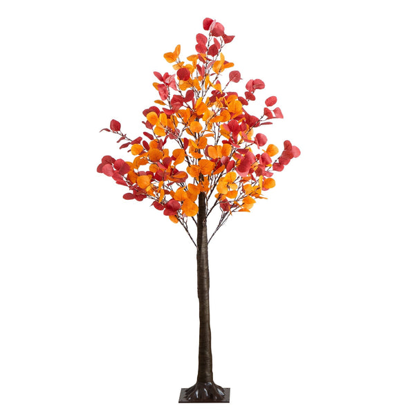 5' Pre-Lit Bright Autumn Eucalyptus Artificial Fall Tree with 300 Warm White LED Lights