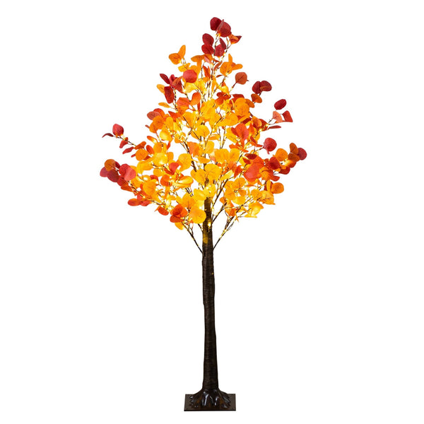 5' Pre-Lit Bright Autumn Eucalyptus Artificial Fall Tree with 300 Warm White LED Lights