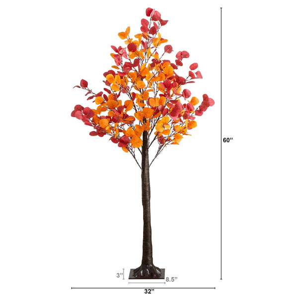 5' Pre-Lit Bright Autumn Eucalyptus Artificial Fall Tree with 300 Warm White LED Lights