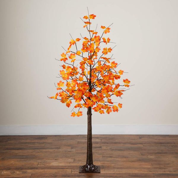 5' Pre-Lit Minimalist Autumn Maple Artificial Fall Tree with 96 Warm White LED Lights