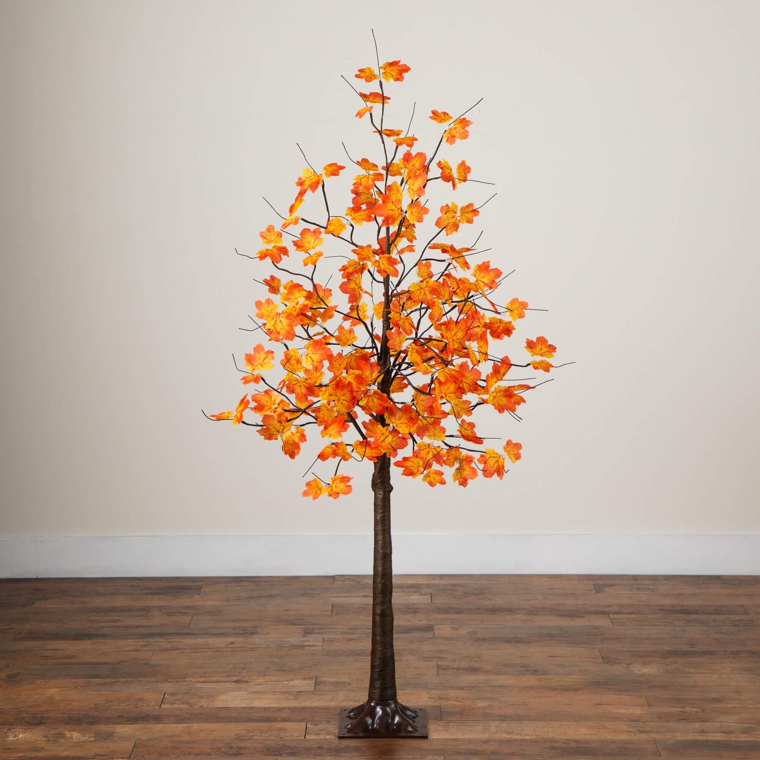 5' Pre-Lit Minimalist Autumn Maple Artificial Fall Tree with 96 Warm White LED Lights