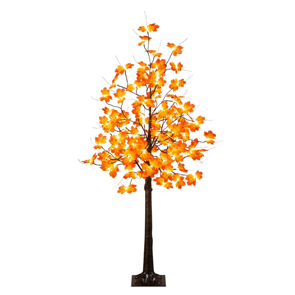 5' Pre-Lit Minimalist Autumn Maple Artificial Fall Tree with 96 Warm White LED Lights