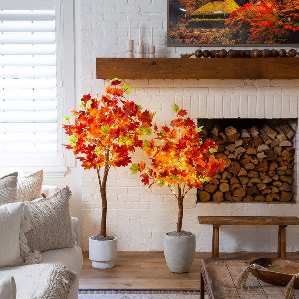 5' Pre-Lit Shades of Autumn Maple Artificial Fall Tree with 270 Warm White LED Lights