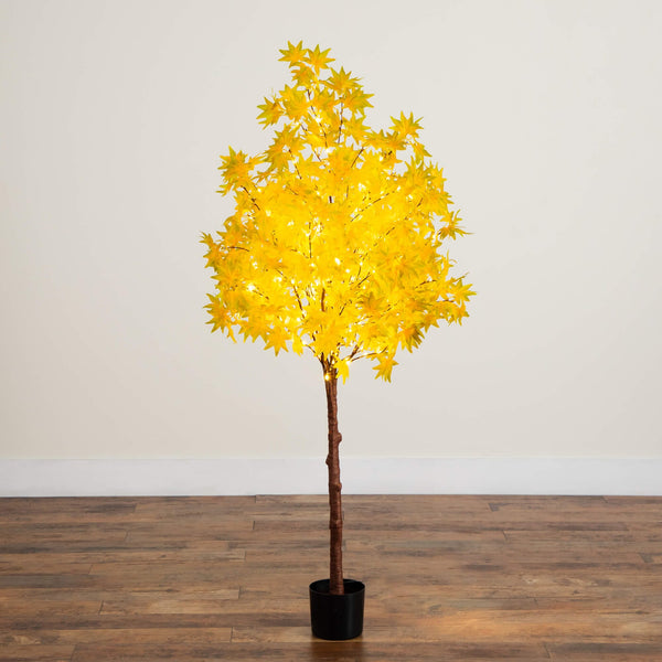 5' Pre-Lit Yellow Autumn Maple Artifical Fall Tree with 250 Warm White LED Lights