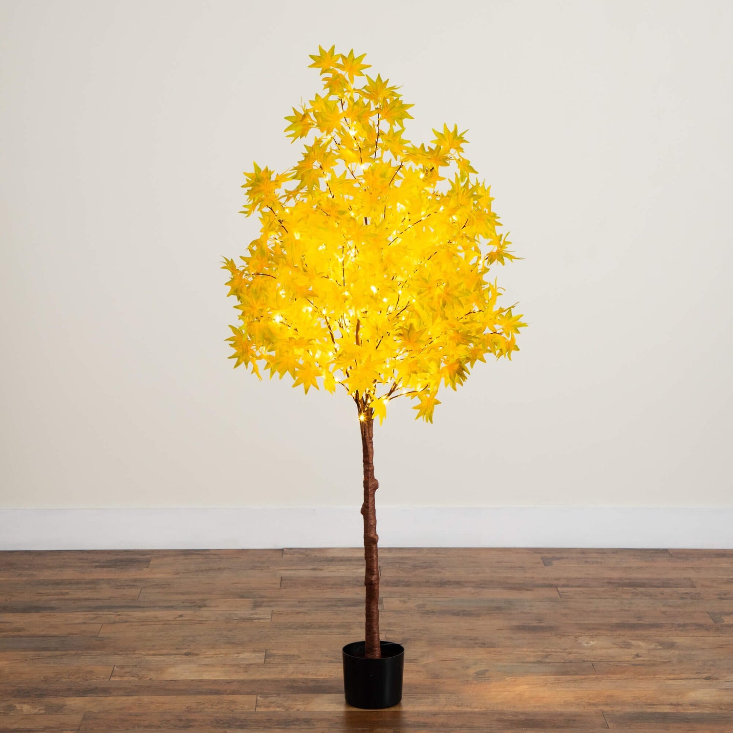 5' Pre-Lit Yellow Autumn Maple Artifical Fall Tree with 250 Warm White LED Lights