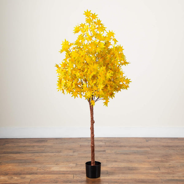 5' Pre-Lit Yellow Autumn Maple Artifical Fall Tree with 250 Warm White LED Lights