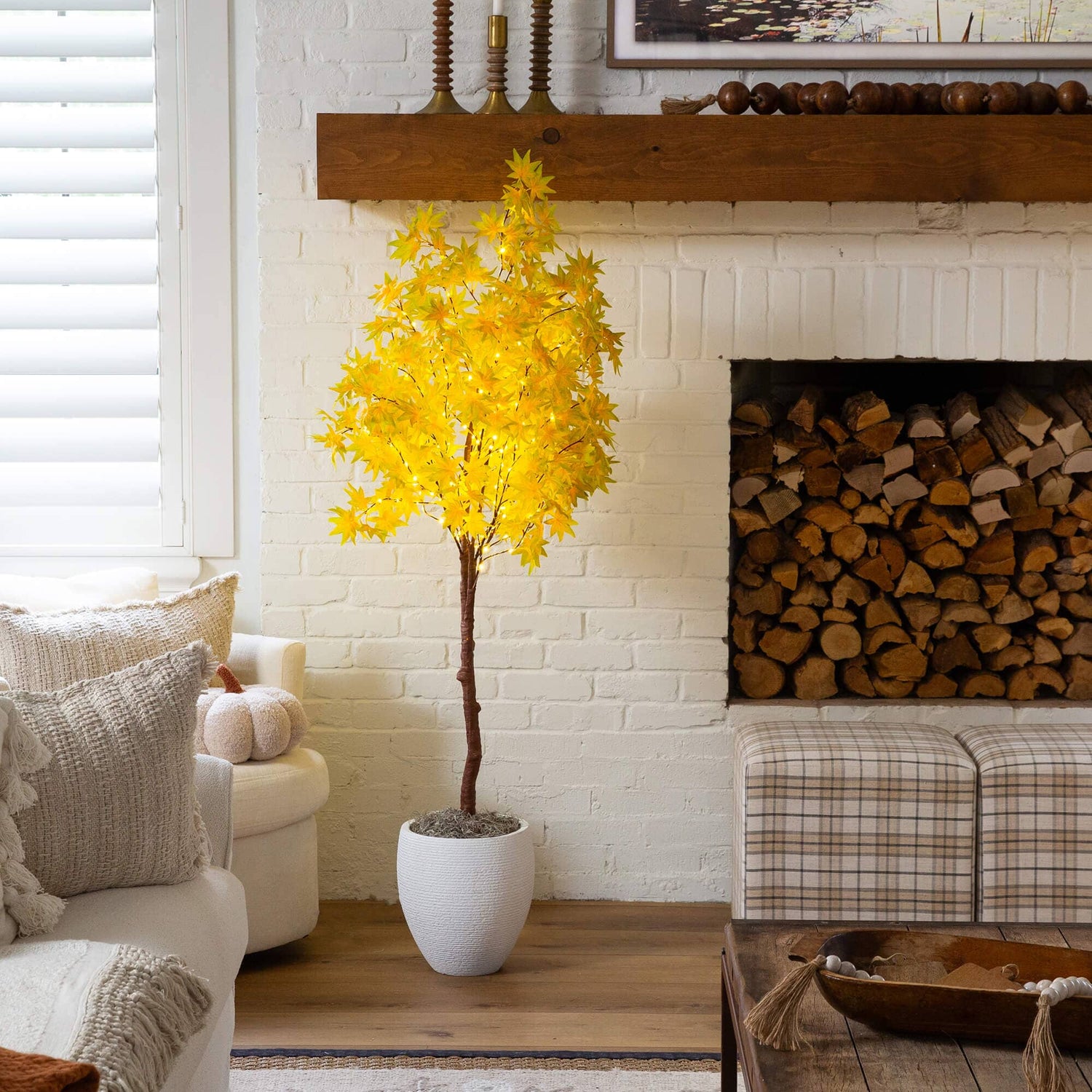 5' Pre-Lit Yellow Autumn Maple Artifical Fall Tree with 250 Warm White LED Lights
