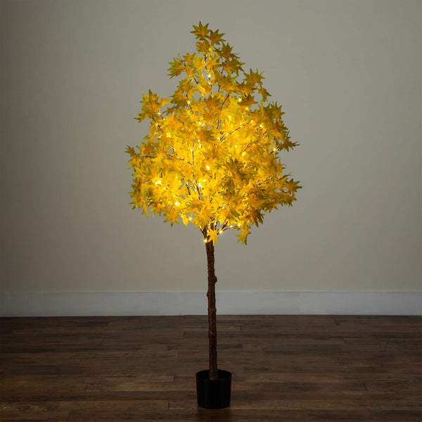5' Pre-Lit Yellow Autumn Maple Artifical Fall Tree with 250 Warm White LED Lights