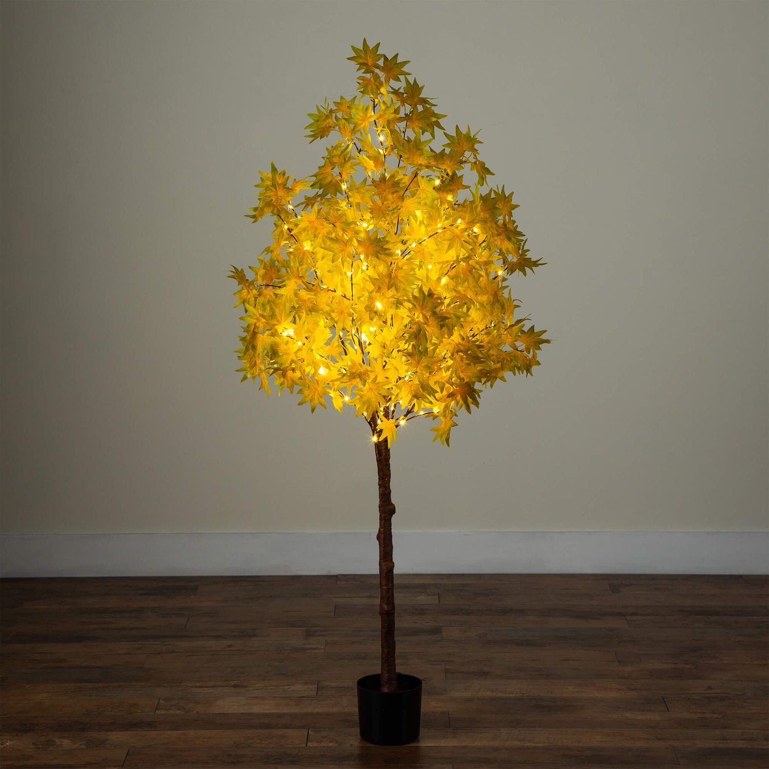 5' Pre-Lit Yellow Autumn Maple Artifical Fall Tree with 250 Warm White LED Lights