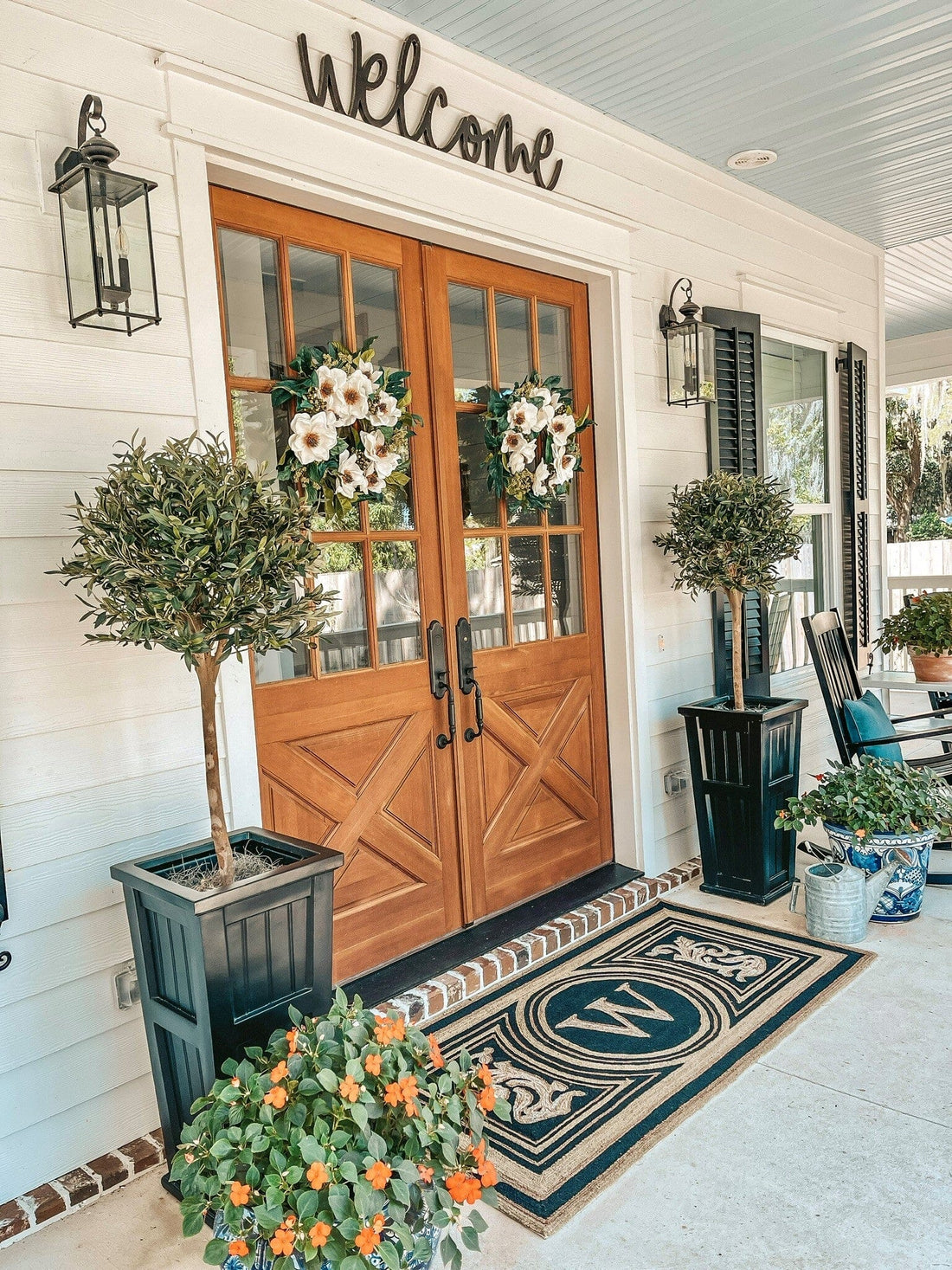 front door artificial potted plants 5' Olive Topiary Artificial Tree