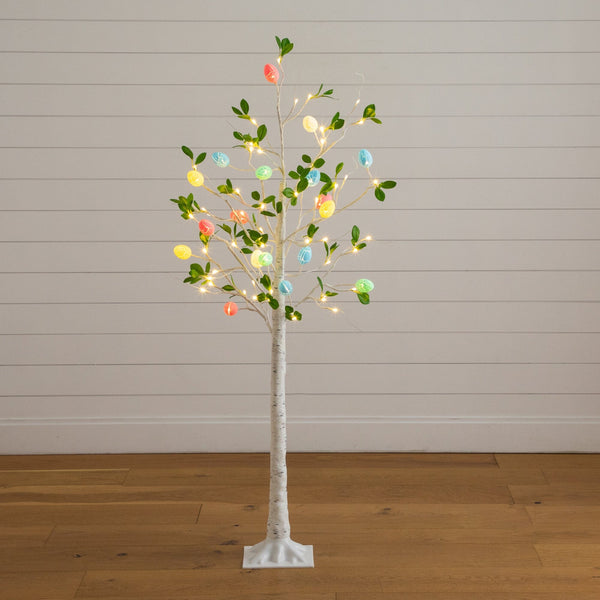 5' Pre-Lit Artificial Blooming Easter Egg Twig Tree with 18 Warm White LED Lights