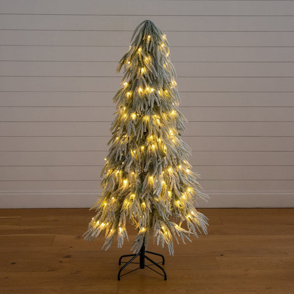 5’ Pre-Lit Artificial Flocked Down Swept Christmas Tree with 170 Warm White LED Lights