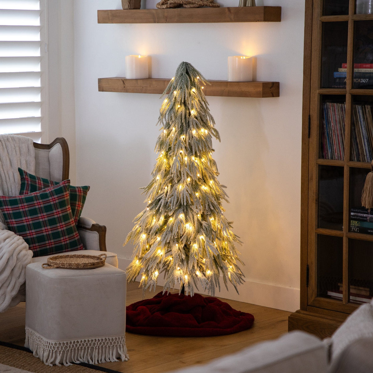 5’ Pre-Lit Artificial Flocked Down Swept Christmas Tree with 170 Warm White LED Lights
