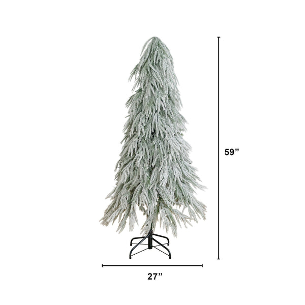5’ Pre-Lit Artificial Flocked Down Swept Christmas Tree with 170 Warm White LED Lights