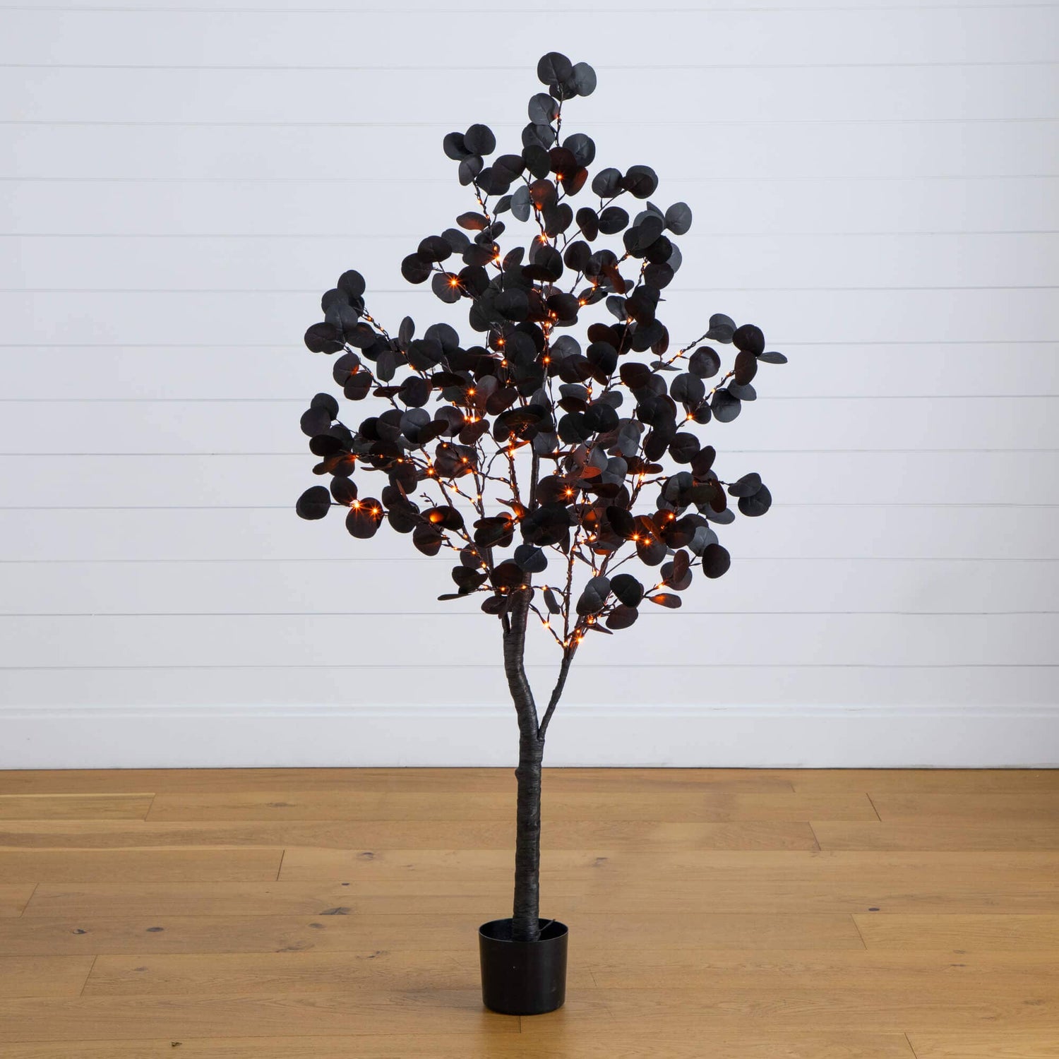 5' Pre-Lit Artificial Halloween Black Eucalyptus Tree with 220 Orange & Purple LED Lights