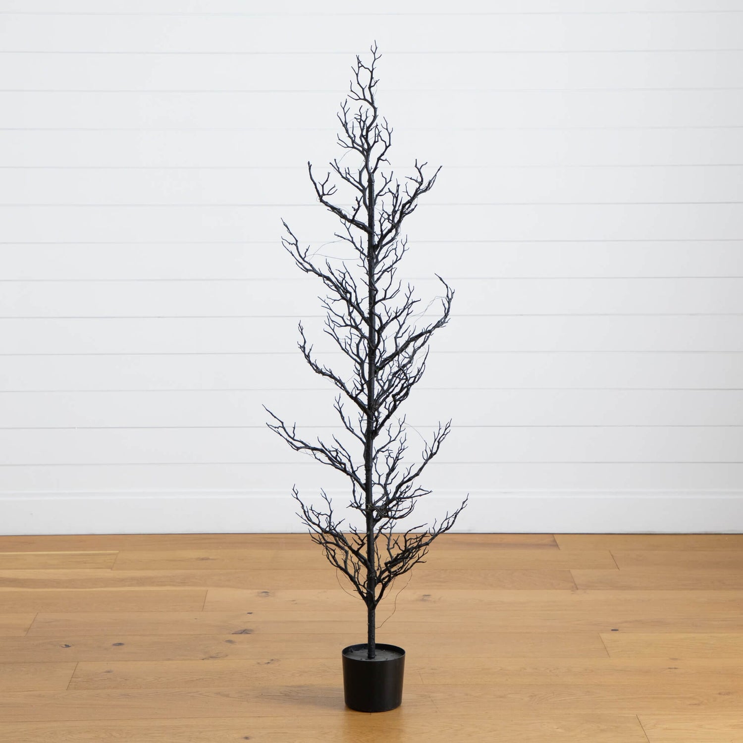 5' Pre-Lit Artificial Halloween Black Spooky Twig Tree with 200 Orange & Purple Copper Wire String LED Lights