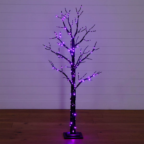 5' Pre-Lit Artificial Halloween Twig Tree with 360 Orange & Purple LED Lights