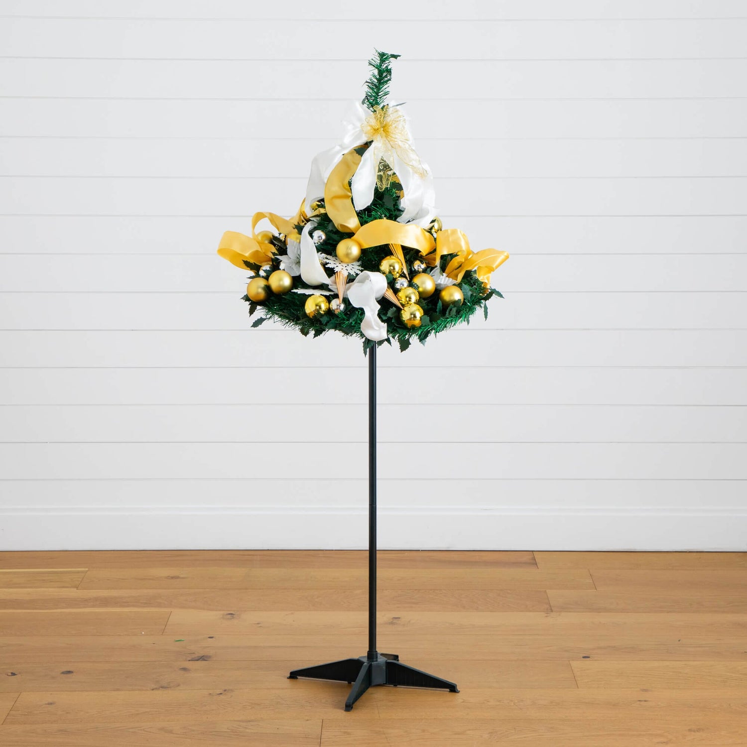5' Pre-Lit Artificial Pop up Christmas Tree with Gold & Silver Ornaments, Ribbons and 100 Warm White LED Lights