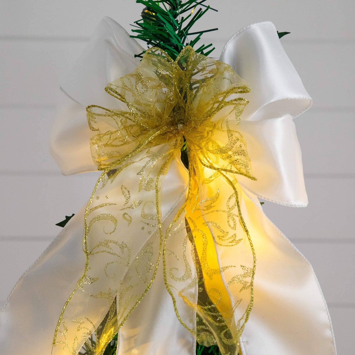 5' Pre-Lit Artificial Pop up Christmas Tree with Gold & Silver Ornaments, Ribbons and 100 Warm White LED Lights