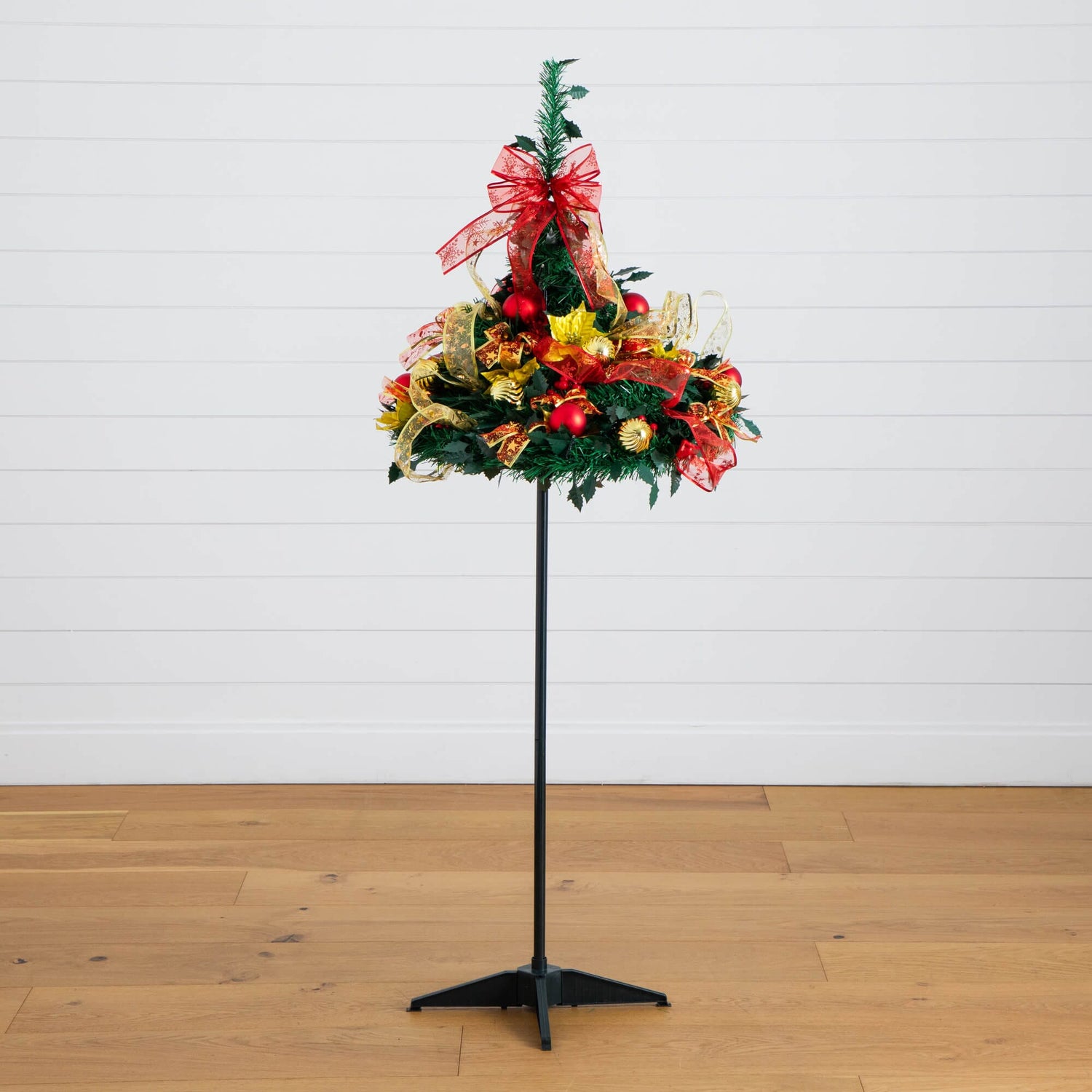 5' Pre-Lit Artificial Pop up Christmas Tree with Red & Gold Ornaments, Ribbons and 100 Warm White LED Lights