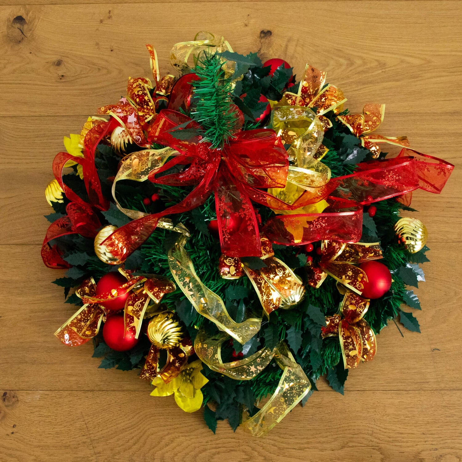 5' Pre-Lit Artificial Pop up Christmas Tree with Red & Gold Ornaments, Ribbons and 100 Warm White LED Lights