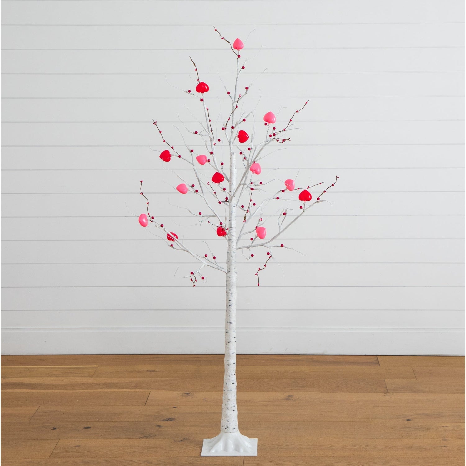 5' Pre-Lit Artificial Valentine's Day Twig Tree with 72 Heart Shaped LED Lights and Red Berries