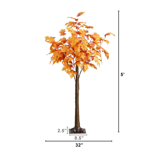 5' Pre-Lit Autumn Maple Artificial Fall Tree with 240 Warm White LED Lights