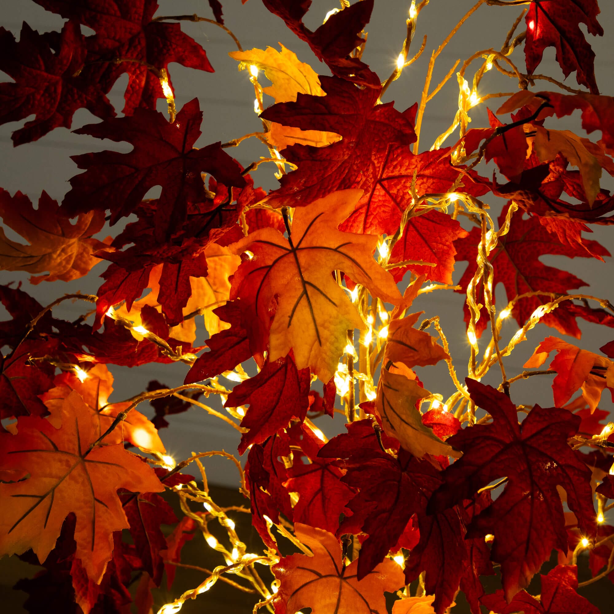 White Fall Light 5' Pre-Lit Autumn Weeping Maple Artificial Fall Tree with 240 Warm Whi ...