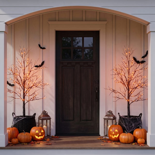 5' Pre-Lit Halloween Black Twig Artificial Tree with 240 Orange & Purple LED Lights
