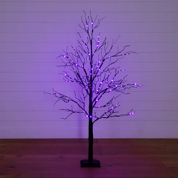 5' Pre-Lit Halloween Black Twig Artificial Tree with 240 Orange & Purple LED Lights