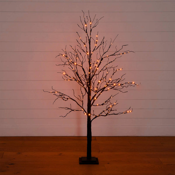 5' Pre-Lit Halloween Black Twig Artificial Tree with 240 Orange & Purple LED Lights