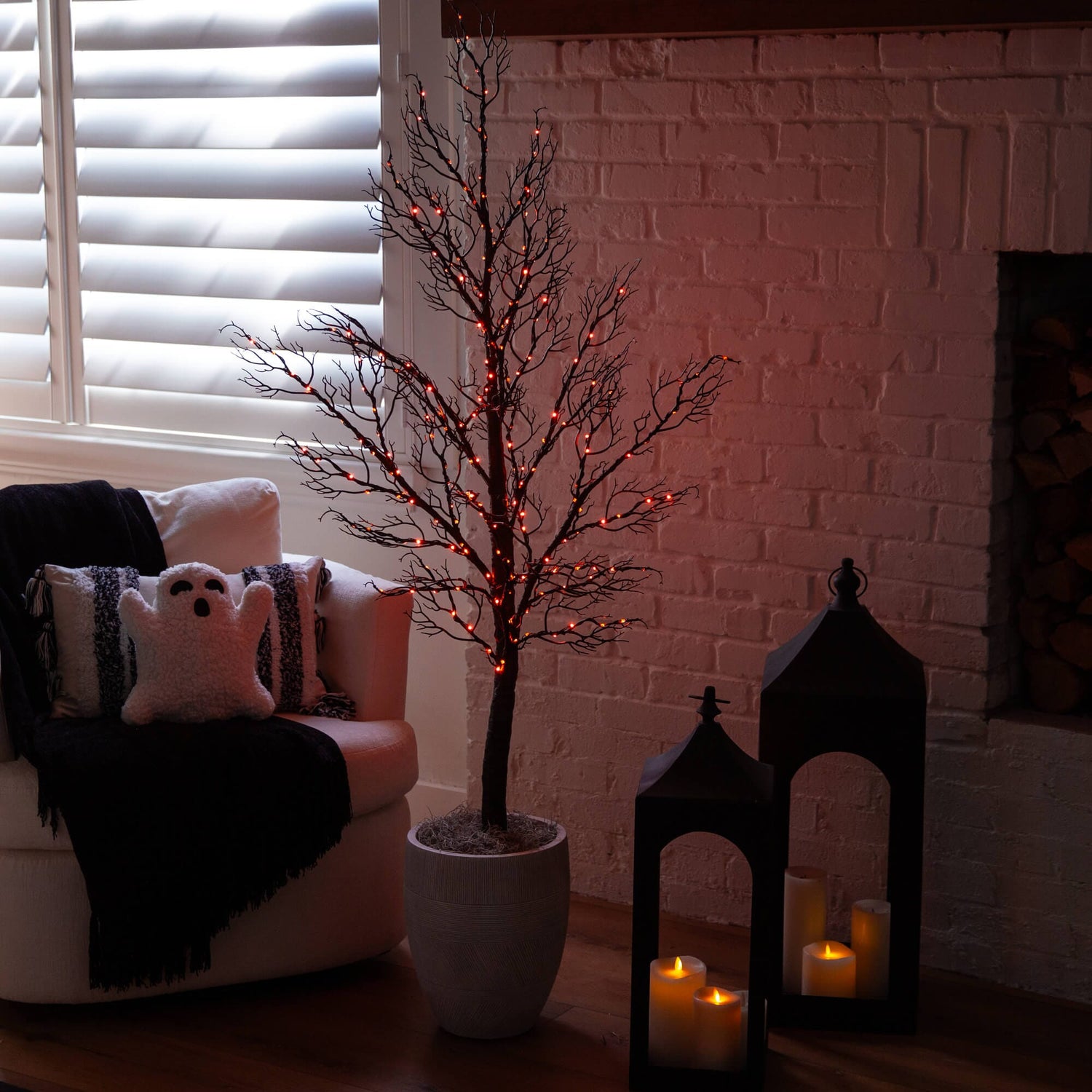 5' Pre-Lit Halloween Minimalist Twig Artificial Fall Tree with 240 Orange & Purple LED Lights