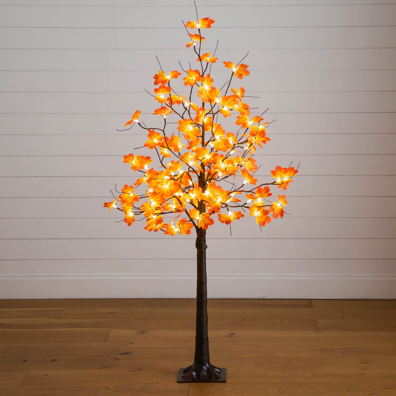 5' Pre-Lit Minimalist Autumn Maple Artificial Fall Tree with 96 Warm White LED Lights