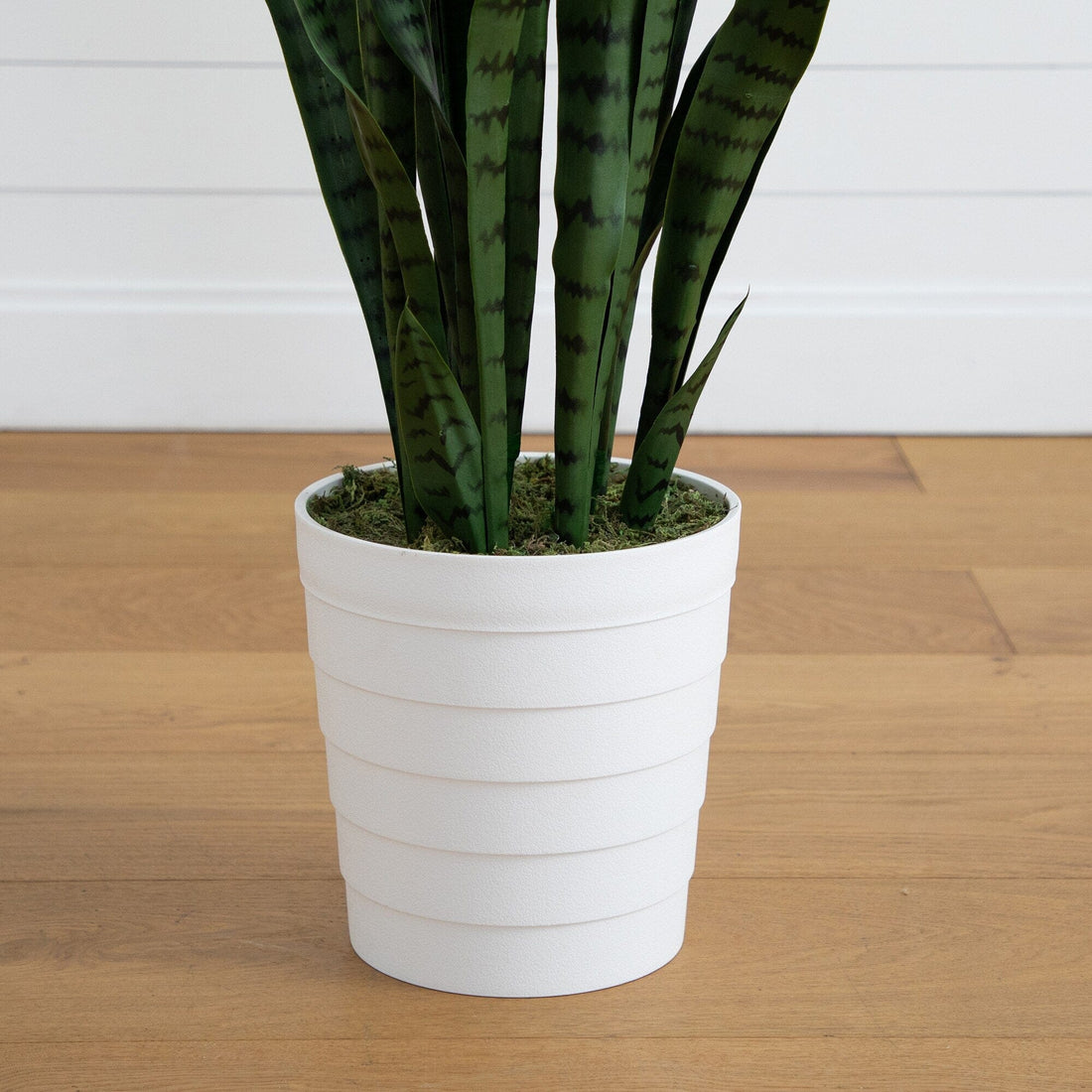 snake plant floor planter 5' UV Resistant Artificial Sansevieria Plant in White Decorative Planter (Indoor/Outdoor)